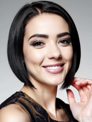 Remy Human Hair Lace Front Bob Wig – Chin Length Straight Black Monofilament Wig