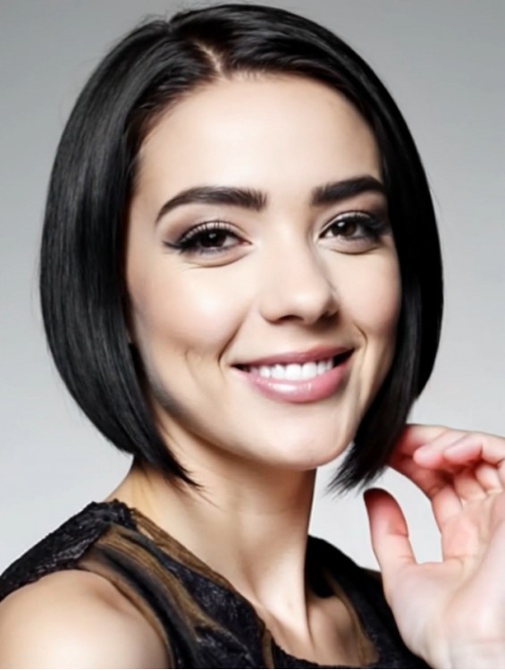 Remy Human Hair Lace Front Bob Wig – Chin Length Straight Black Monofilament Wig