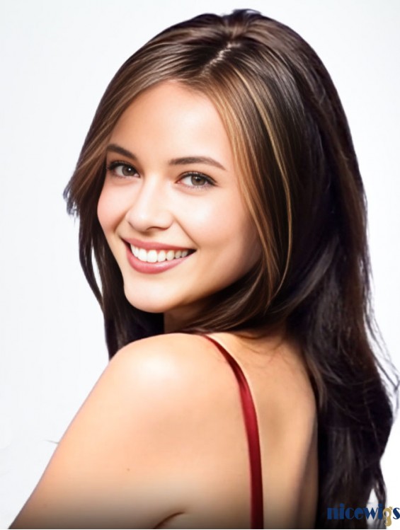 Auburn Layered Lace Front Human Hair Wig - Monofilament Top, Straight Style