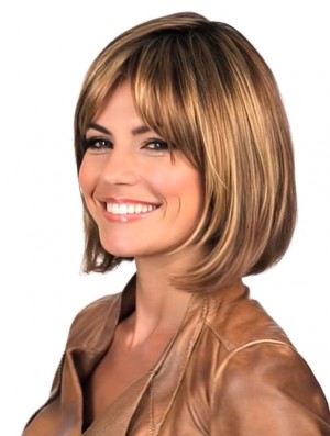 Chin Length Brown Straight Bob Wig – 100% Human Hair Lace Front Wigs