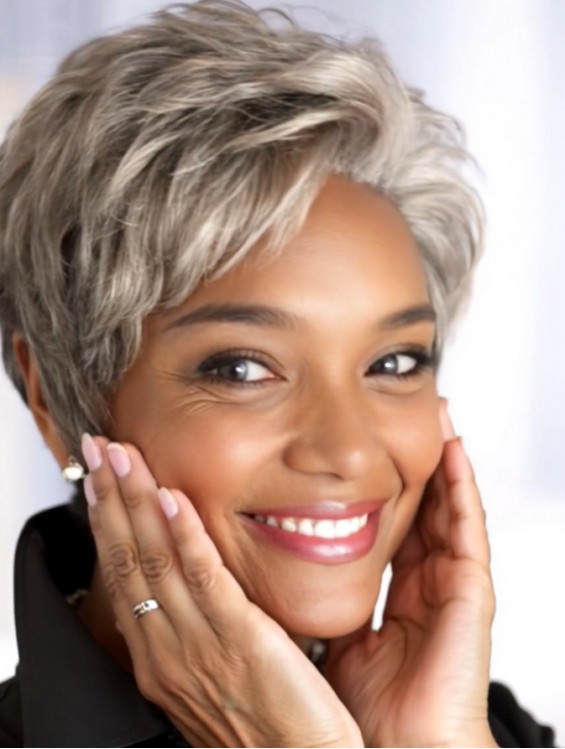 Short Straight Capless Wigs for Elderly Ladies – Synthetic Grey Hair with Bangs