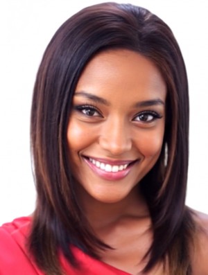 Shoulder Length Auburn Straight Human Hair Wig – Lace Front Without Bangs