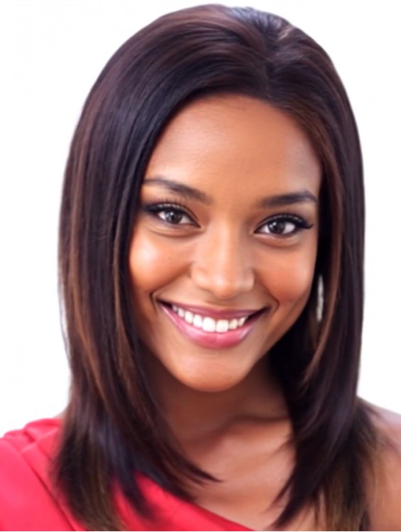 Shoulder Length Auburn Straight Human Hair Wig – Lace Front Without Bangs