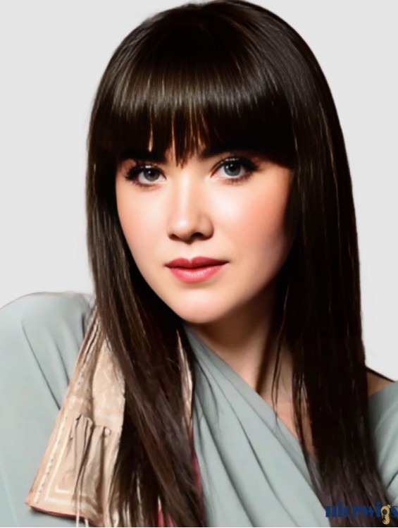 Best 16" Straight Black Synthetic Wig with Bangs - Monofilament Crown Capless Design