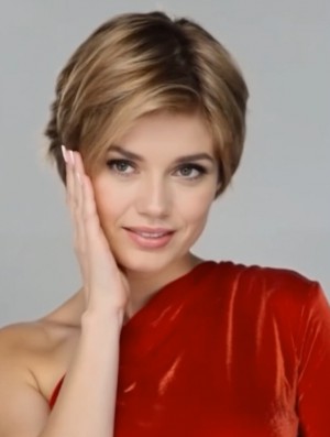 Blonde 8 Inch Boycuts Straight Synthetic Wig – Monofilament Lace Front Short Wig for Women