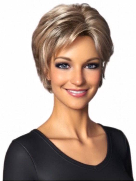 Short Layered Straight Synthetic Wig for Women – 7 Inch Capless Lace Front Style
