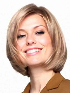 Blonde Chin Length Bob Wig – Straight Synthetic Lace Front Monofilament Wig for Petite Size