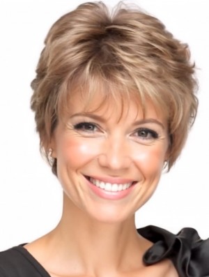 Blonde Wavy Boycut Wig – Lace Front Short Synthetic Wig With Mono Top
