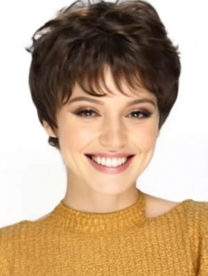 Short Brown Boycut Straight Synthetic Wig – Lightweight Capless Style for Women