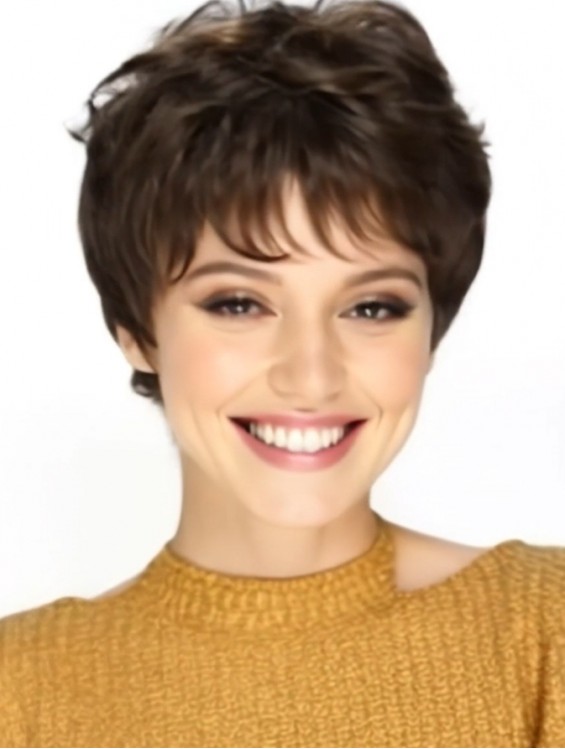 Short Brown Boycut Straight Synthetic Wig – Lightweight Capless Style for Women