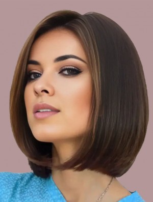 Nicewigs 10 Inch Chin Length Straight Brown Synthetic Bob Wig – Capless