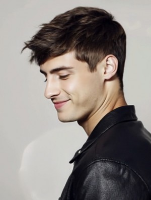 Cropped Brown Straight Remy Human Hair Wig for Men – Monofilament Capless Design UK