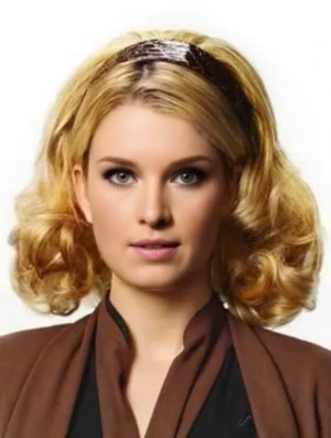Shoulder Length Curly Blonde Synthetic Half Wig – 3/4 Cap Heat Friendly Capless Design
